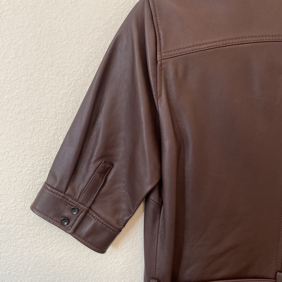 FRAME 70s Leather Midi Shirt Dress in Brown size Small - Picture 8 of 10